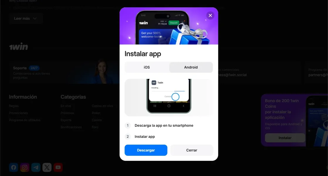 1win App Download para Android (APK actualizada)