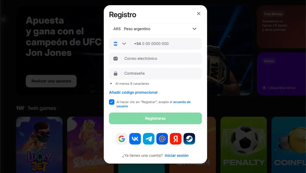 Registro en 1win Online paso a paso